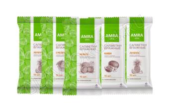 Салфетки влажные AMRA освежающие 15шт грейпфрут, ананас, киви, кокос/48шт