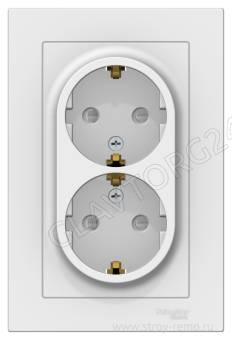 Розетка 2-м СП AtlasDesign с заземл. 16А в сборе бел. SchE ATN000124