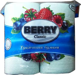 Туалетная бумага BERRY классик 2-х сл. 4рул. на втул/тисн.перфор голубая/16