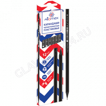 Карандаш пластиковый  HB черный шестигран.корпус, грифель D-2мм, заточенный NEW