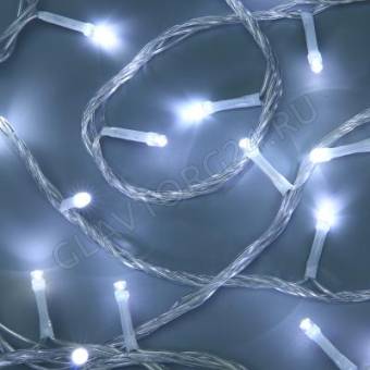 СНОУ БУМ Гирлянда эл. вьюн 10м, 100LED, белый, пост. свеч., ПВХ прозр., коннектор, 220В