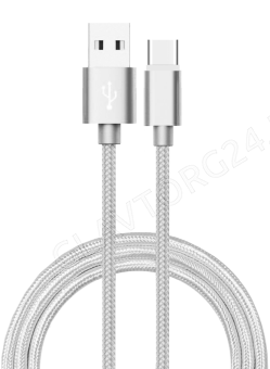 Кабель USB штекер-Type-C штекер ATOM 1м тканевый серебристый