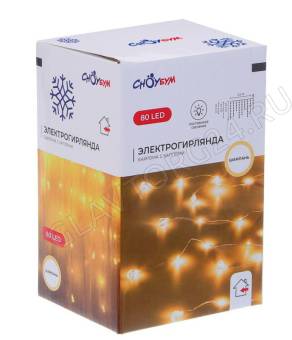СНОУ БУМ Гирлянда эл. бахрома с каплями 2.5x0.3х0.5x0.7м, 80LED, шампань, пост свеч,ПВХ проз,220В