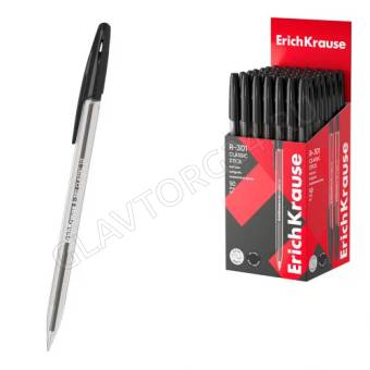 Ручка шариковая ErichKrause R-301 Stick&Grip Classic 1.0, цвет чернил черный (в коробке по 50 шт.)