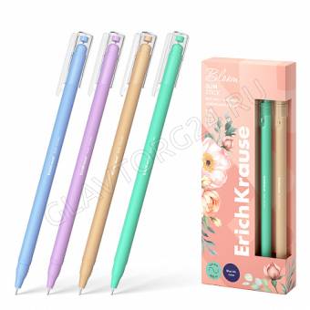 Ручка шар Slim Stick Pastel Bloom 0.7 мм синняя/корпус-ассорти