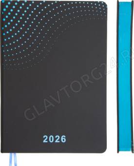 Ежедневник 2026г A5 168л "Duo" черный с голубым /тв.обл. иск.кожа /голубой срез /2 ляссе deVente