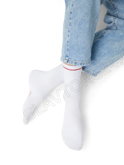 Носки мужские с высокой резинкой х/б Omsa 115 ACTIVE р-р 39-41 бело-красный