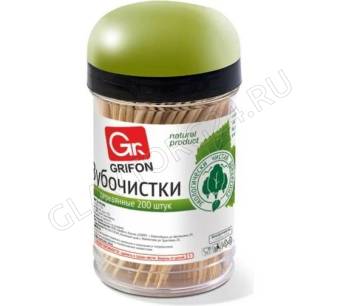 GRIFON Зубочистки дерев. 200шт в пласт/банке !!Выписывать кратно 24шт!!/24