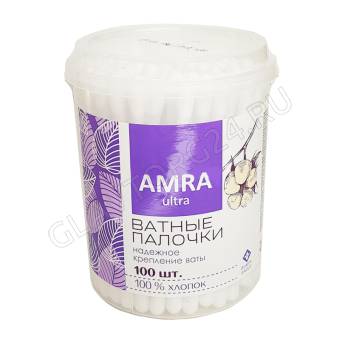 Ватные палочки банка 100шт AMRA цилиндр/24