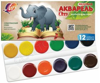 Краски акварельные ЛУЧ "Zoo", 12 цв, медовые, без кисти, картонная коробка, 19С1247-08