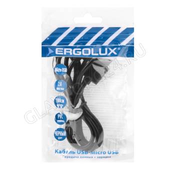 Кабель USB штекер-MicroUSB штекер ERGOLUX ELX-CDC01P-C02 ПРОМО 1м силиконовый 2А черный