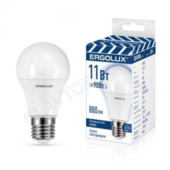 Лампа светод. Ergolux LED-A60-11W-E27-6K (ЛОН 11Вт Е27 6500К 220-240В, ПРОМО)
