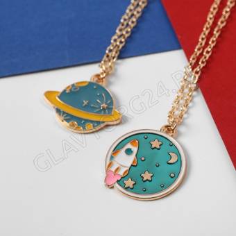 Кулоны "Неразлучники" космолёт, цветные в золоте, 45 см 5514378