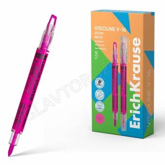 Двухсторонний текстмаркер ErichKrause Visioline V-16 Zoom Neon, цвет чернил розовый (в коробке по 12