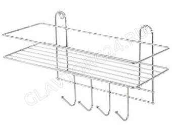 Полка настенная Lecco Plus 33*12,5*21 см 4 крючка хром