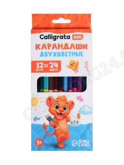 Карандаши 12 штук/ 24 цветов ДВУХЦВЕТНЫЕ в картонной коробке Calligrata треугольные 3883843