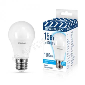 Лампа светод. Ergolux LED-A60-15W-E27-4K (ЛОН 15Вт Е27 4500К 220-240В, ПРОМО)