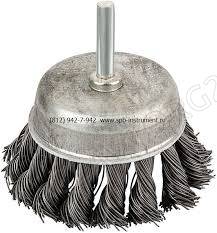 Корщетка, тип "чашка", со штифтом, стальная витая проволока  75 мм