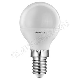 Лампа светод. Ergolux LED-G45-7W-E14-3K (Шар 7Вт E14 3000K 172-265В) NEW