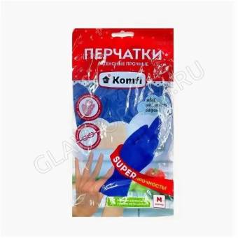 Перчатки латексные прочные Komfi HB002G р-р(M) 12/144шт