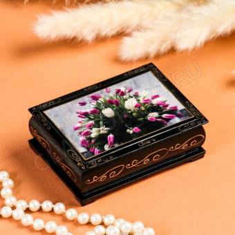 Шкатулка "Тюльпаны" , 8х10 см , лаковая миниатюра 7582822