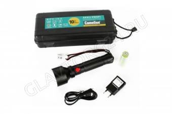Фонарик Camelion E163 (аккум. 3,7В, черный, T40 LED, 10 Ватт, 3 реж., алюминий, бокс)