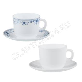 Чайная пара (чашка 250мл., блюдце 15 см) опаловое стекло, KFB250T/D60T Бьянко MILLIMI 2 дизайна