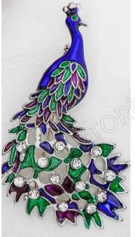 Брошь "Павлин роскошный", цветная в серебре 1705313