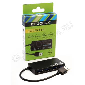 Разветвитель USB ERGOLUX ELX-SLP01-C02 4 порта черный