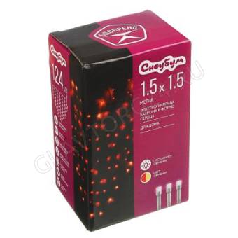 СНОУ БУМ Гирлянда эл. бахрома сердце 1,5х1,5м, 124LED,красный,шампань,ПВХ прозр.,пост.свеч.220В,50Гц