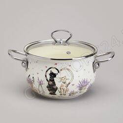 КАСТРЮЛЯ ЭМАЛИР. 2,8Л AGNESS СО СТ/КР "LAVANDER CATS" 20СМ/6 арт. 943-077