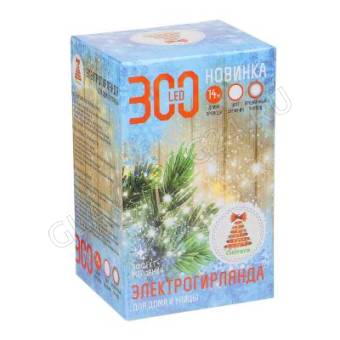СНОУ БУМ Гирлянда эл. вьюн 14м, 300LED, белый, 30LED мерцание, ПВХ прозр., коннектор, 220В