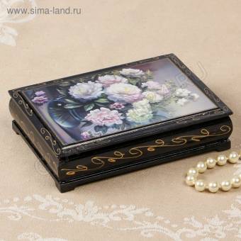 Шкатулка «Пионы в вазе», 10×14 см, лаковая миниатюра