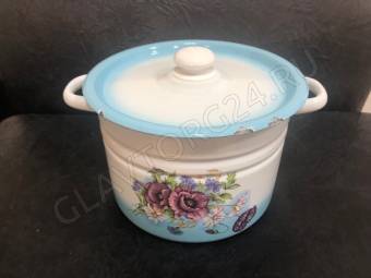 Кастрюля цил. 8л с/рис пластмассовой кнопкой С1620.3 ( сколы 2)