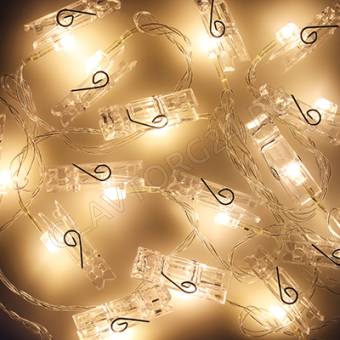СНОУ БУМ Гирлянда электр. 3м, 15LED, с нас.  В форме прищепки, Теплый белый", 1 режим, 220В