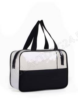 Косметичка ПВХ пл25 Двуцвет, 25*8,5*16, отд на молн, черный   10653571