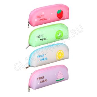 Пенал овальный, 23,5х7х4,5см, плотный ПВХ с печатью, 4 дизайна "Фрукты", блистер