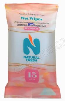 Влажные салфетки 15шт Без отдушек NATURAL FRESH  (шоу-бокс)/144