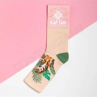 Носки женские х/б KAFTAN Тигры р-р 37-39(23-25) зелено-розовый