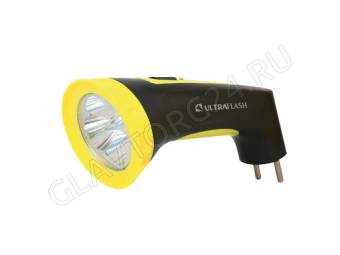 Фонарик Ultra Flash LED3804M аккум, 4 светод зар.220, черный/желтый