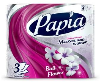 Туалетная бумага Papia 3-х сл.4 рул. ароматиз.с рис. Балийский цветок /14