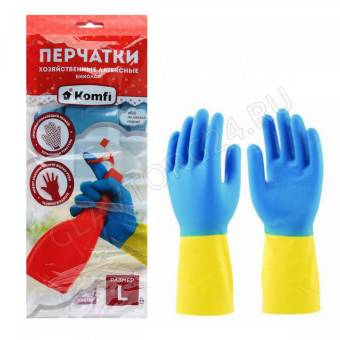 Перчатки латексные Komfi Биколор BICOLO8 р-р(XL) бежевый+бирюзовый 12/144шт