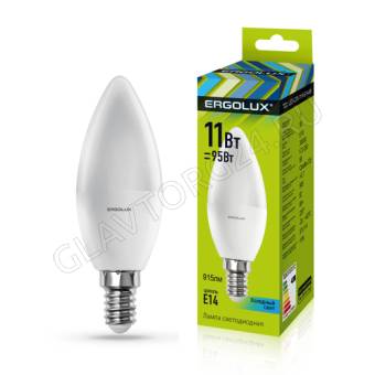 Лампа светод. Ergolux LED-C35-11W-E27-3K (Свеча 11Вт E27 3000K 172-265В)