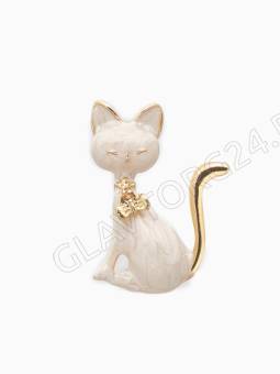 Брошь "Котёнок" с подвижным бантиком, цвет белый в золоте 4933060