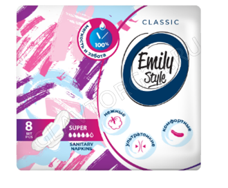 Emily Style CLASSIС прокладки критика  SUPER 8шт УЛЬТРАТОНКИЕ, удлиненные, больше впитываемость/36