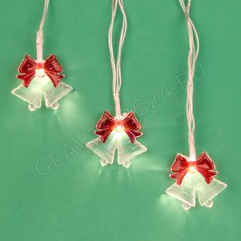 СНОУ БУМ Гирлянда эл. насадка "Хрустальные колокольчики"2м 10LED,шампань,пост свеч 2*АА