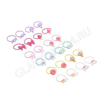 Набор резинок для волос с декором 2шт, пластик, полиэстер, d3см, 7 диз, 5 цв. #13