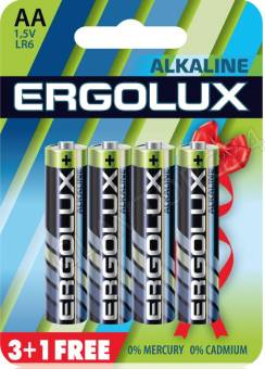 Ergolux LR6 Alkaline BL 3+1(FREE) (LR6 BL3+1, батарейка,1.5В)