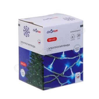 СНОУ БУМ Гирлянда эл. вьюн 20м, 180LED белый/синий, мерцание, ПВХ белый, коннектор, 220В