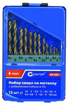 Набор сверл по металлу с кобальтом 5% в металлической коробке; 1-10 мм (через 0,5 мм), 19 шт., Cutop